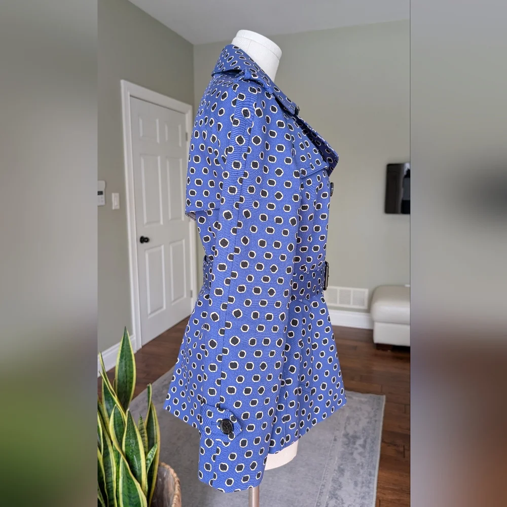 Coach Woman's Trench Coat Royal Blue Jacket Leather Collar 100% Cotton Size M - Picture 3 of 17